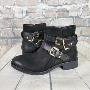 Dune London Black Suede Moto Ankle  Boots Sz 38/7